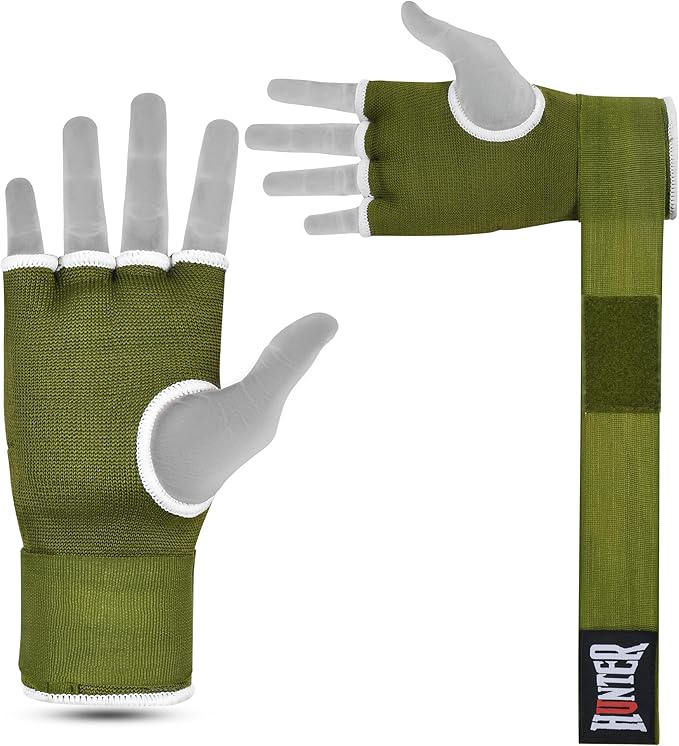 HUNTER Gel Padded Inner Gloves with Hand Wraps for Boxing, Quick Elastic Training Wraps for Men & Women, Muay Thai MMA Kickboxing Martial Arts Knuckle Wrist Protector (Pair)