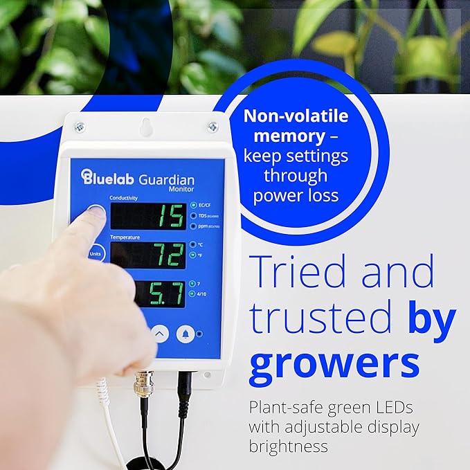 Bluelab Guardian Monitor Wi-Fi for Real-time pH, Temperature, and Conductivity (TDS) Measurements in Water with Calibration, 3 in 1 Digital Nutrient Meter for Hydroponic Systems and Indoor Plant Grow