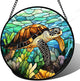 HWRHTR Stained Glass Window Hanging - Cute Sea Turtle Suncatcher for Door Garden Yard Blue Ocean Sun Catchers Decor Christmas Mother's Day Birthday Children's Gifts for Women Mom Nana Friend 9.8 in