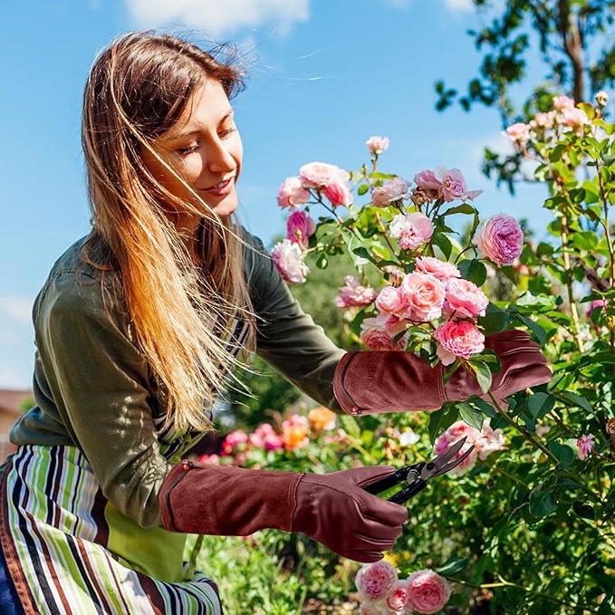 SLARMOR Long Gardening-Gloves Women/Men-Thorn proof Rose Pruning Heavy Duty Gauntlet, Best Garden Gifts for Gardener-XS
