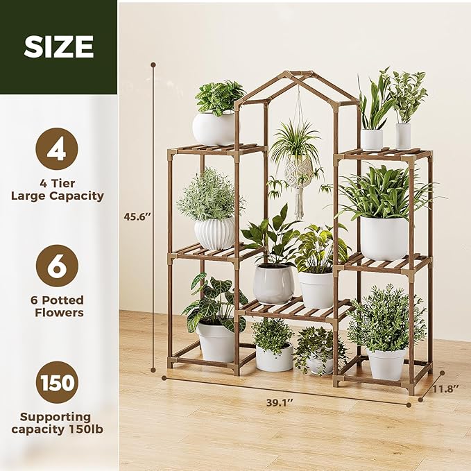 Bamworld Plant Stand Indoor Hanging Plant Shelf Outdoor Large Plant Rack for Multiple Plants Boho Home Decor Plant Gift for Mom Woman