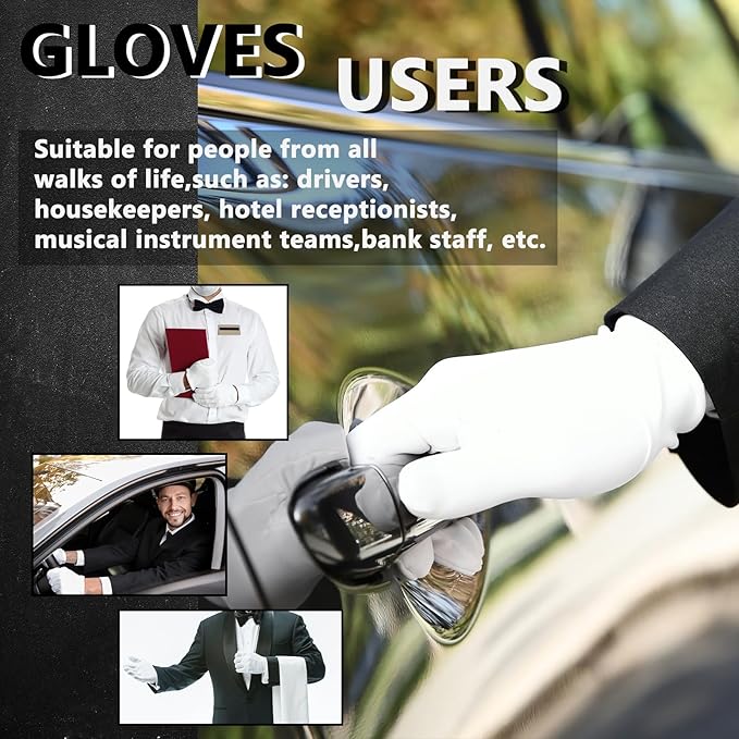 12 Pairs White Cotton Gloves Soft Hand Gloves Dust-Free Work for Men Women Art Crafting, Jewelry Handling, BBQ, Eczema Care, Coin Jewelry Watch Inspection, Dry Hands Sleeping, Archiva, Medium