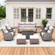 Luxury Patio Furniture Set with 42.5" Fire Pit Table, 8 Pieces High Back All Weather Wicker Outdoor Furniture w/ 6-Inch Thick Cushions, Patio Swivel Chairs Couch for Deck Balcony Backyard Brown/Beige