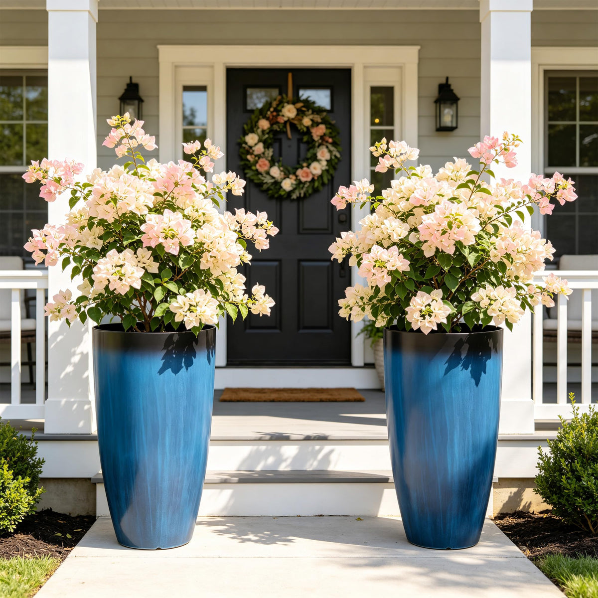 Autodaya 24" Large Tall Outdoor Planters Set of 2, Faux Ceramic Flower Pots