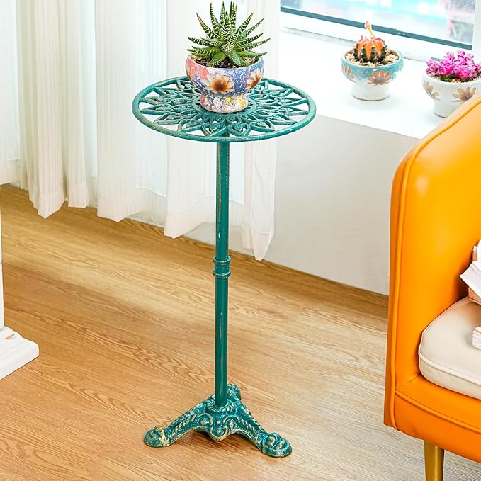 Sungmor Heavy Duty Cast Iron Potted Plant Stand, 24.2" Tall Metal Plant Stand, Vintage & Rustic Style Flower Stand Indoor Outdoor Garden Table, Decorative Flower Pot Holder for Balcony Patio