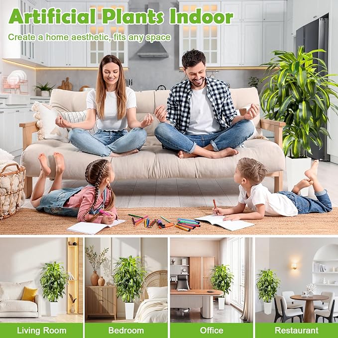 5FT Fake Plant Artificial Dracaena Tree Indoor - Faux Plants Indoor Tall with White Planter - Fake Tree Floor Plant Artificial Plants Decor for Living Room Office
