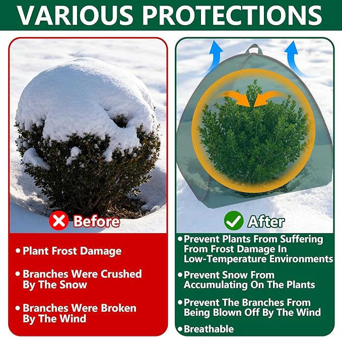 2 Pcs Pop Up Shrub Covers Frost Protection Tent, 30" x 28" x 28" Winter Plant Cover Freeze Protection, Warm Garden Plant Protector Tent for Protecting Outdoor Shrub Fruit Potted Plants from Snow & Ice
