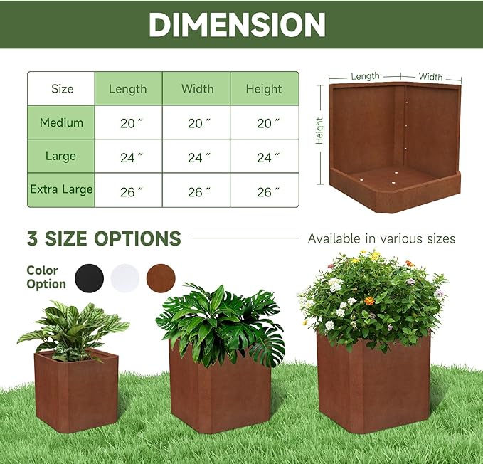 GJWCVL Corten Steel Planter Box-20"x20"x20"-Large Square Planter Matel -Outdoor Indoor- Heavy Duty Rustic Tall Planter Flower Pot Commercial Residential for Patio Porch Deck Home Backyard