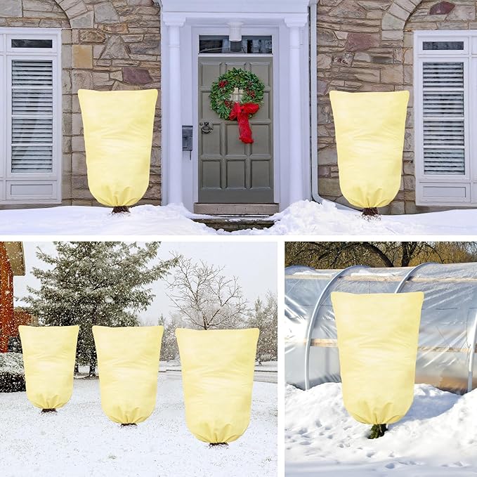 TRIITECH 2 Packs Plant Covers for Winter 80x120cm, Shrub Covers for Winter, Plant Cover Freeze Protection, Cold Frost Protection Cover with Zipper Drawstring(80gsm)