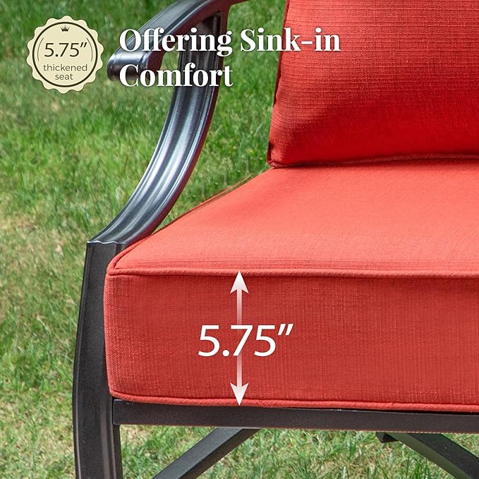 Swivel Patio Chairs Set of 2, High Back Outdoor Swivel Patio Metal Chairs with 5.75" Thick Cushions for Bistro Balcony Porch Deck and Yard, Red