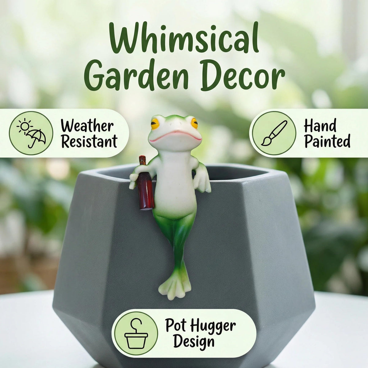 RJVZUKL Tipsy Frog Pot Hugger‑Miniature Figurines for Plant Pots and Vases