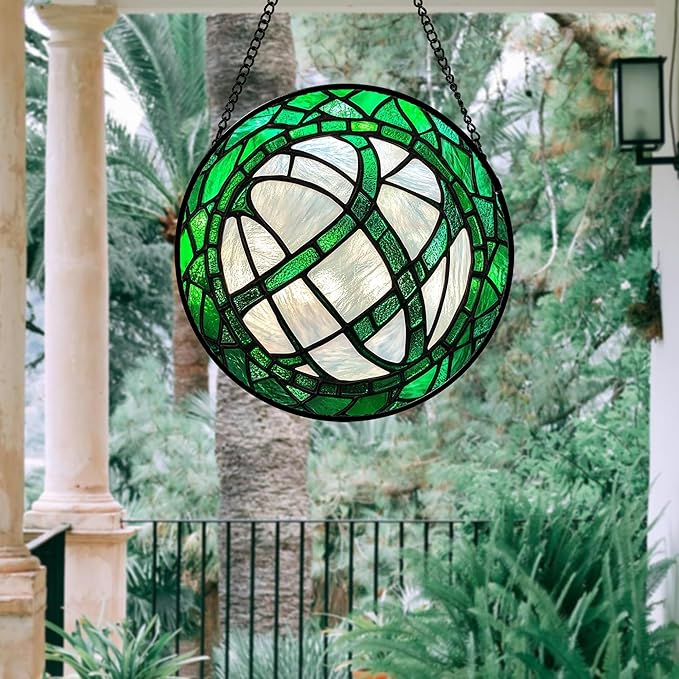 QZQCBLC Stained Glass Window Hanging Green Plants 6.3" - Abstract Suncatcher Door Garden Sun Catcher Home Ireland Decor Birthday Mother's St Patrick's Day Gifts for Mom Men Woman Wife Friends