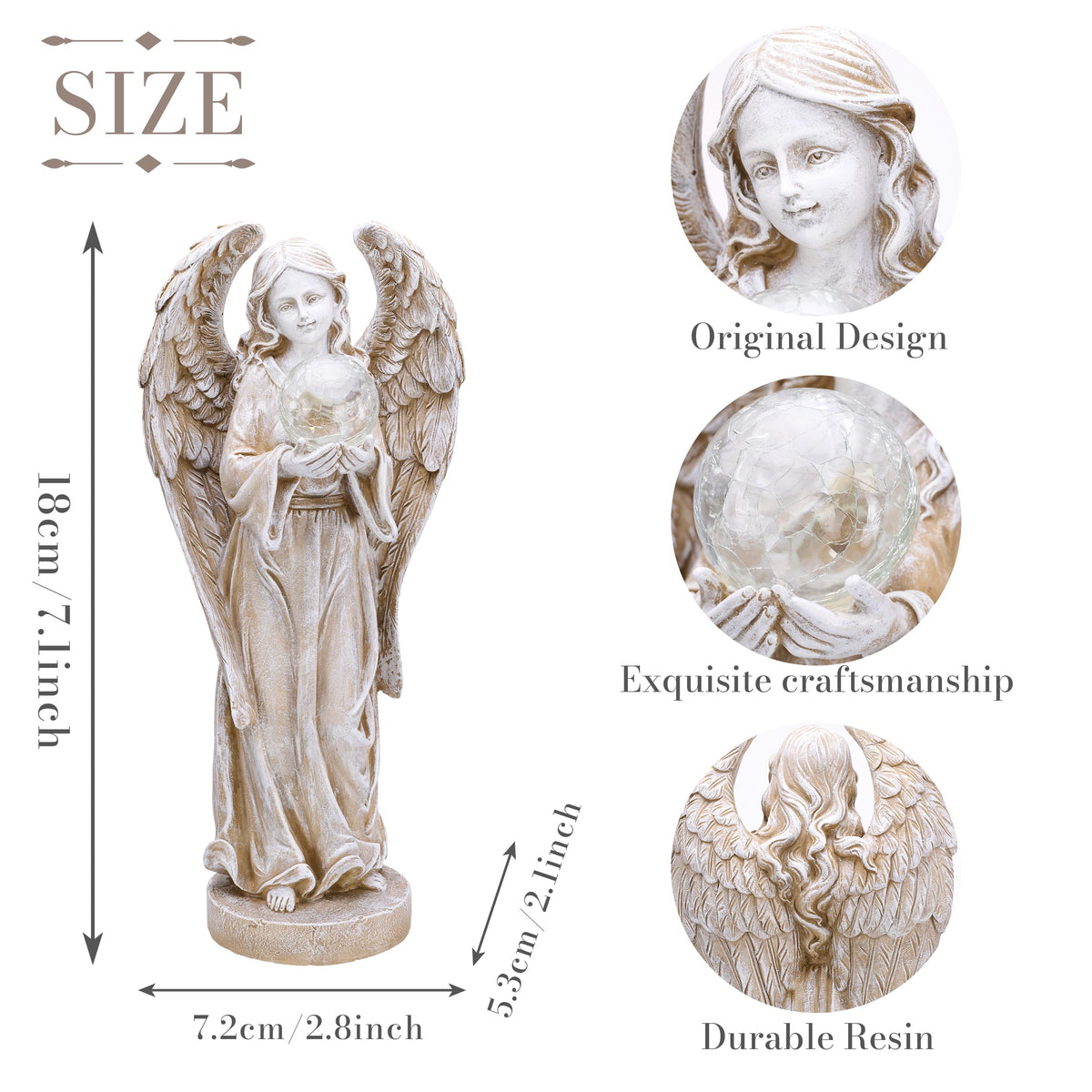 TERESA'S COLLECTIONS Angel Garden Solar Resin Fairy Glass Ball Statue 7.1"
