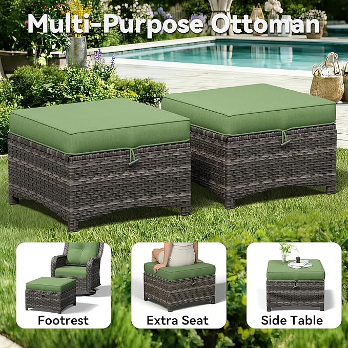 6 Piece Outdoor Wicker Patio Furniture Set, Patio Chairs Set with Thickened Olefin Cushions, High Back and Deep Seating, Hand-Woven PE Rattan, Ottoman for Porch, Deck