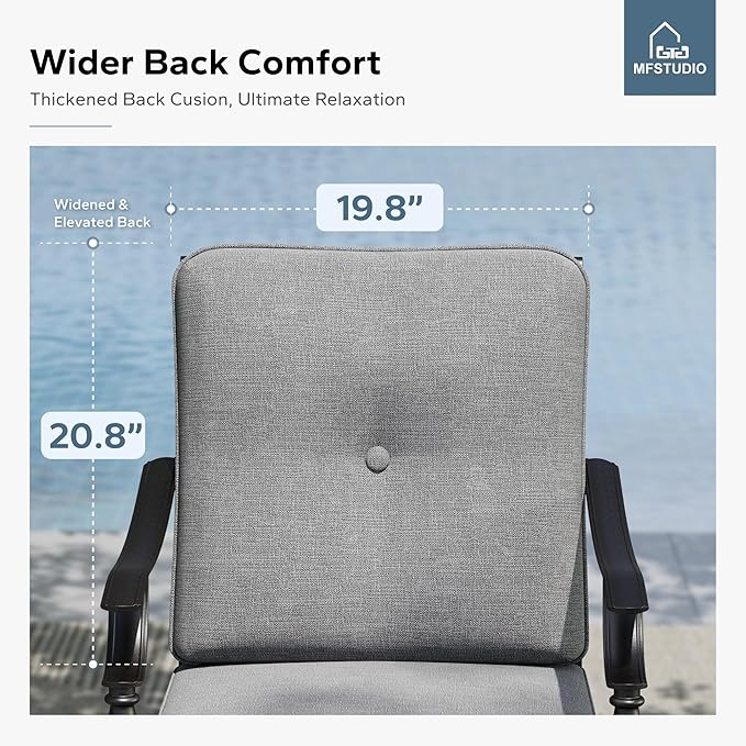 MFSTUDIO Patio Swivel Chairs Set of 2, Outdoor Dining Chairs with Cushions, Heavy Duty Patio Chairs for Deck Backyard Lawn Garden, Metal Frame, Grey