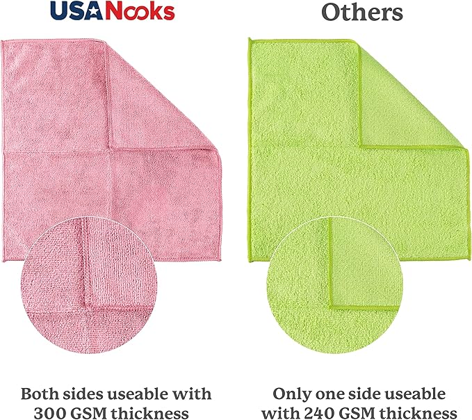 USANOOKS Microfiber Cleaning Cloth Light Pink - 24 Pcs 12.5"x12.5" - High Performance - 1200 Washes, Ultra Absorbent Towels Weave Grime & Liquid for Streak-Free Mirror Shine - Car Washing Cloth