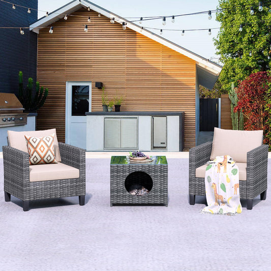 HOOOWOOO Outdoor Bistro Set 3 Piece Patio Bistro Sets Small Patio Furniture Set Small Space 3 Piece Bistro Set Outdoor Bistro Patio Set Patio Conversation Set,Beige