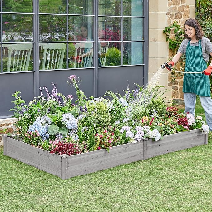 Yaheetech 8×4ft Wooden Horticulture Raised Garden Bed Divisible Elevated Planting Planter Box for Flowers/Vegetables/Herbs in Backyard/Patio Outdoor, 93 x 48 x 10in, Gray