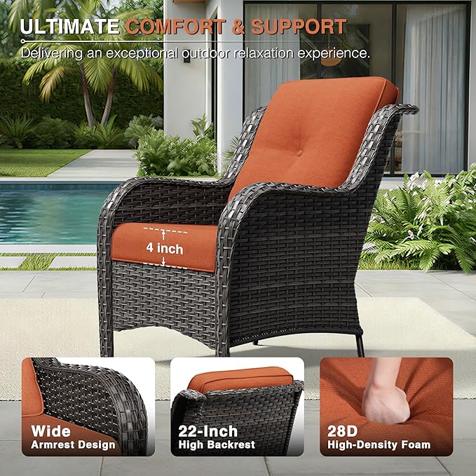 Joyside 3 Piece Wicker Patio Furniture Set, Rattan Patio Chairs with High Back, Deep Seating, Wide Armrest, Thickened Cushions, Outdoor Furniture for Deck, Porch Use