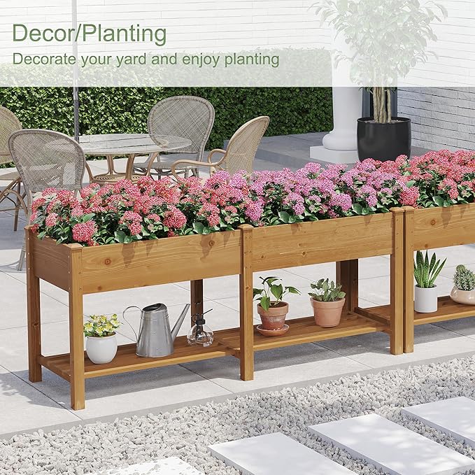 GHWIE Raised Garden Bed with Shelf,Elevated Wooden Planter Box with Legs,Garden Planter for Backyard, Patio, Balcony