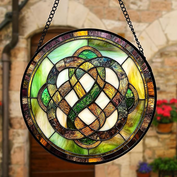 Stained Glass Window Hanging, Tiffany Abstract Totem Sun Catchers Colorful Glass Panel Bless Suncatcher Decor for Birthday for Women, Men, Wife, Aunt, and Mom 9.8 in