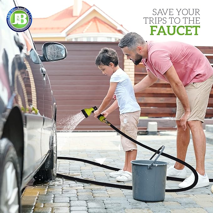 J&B XpandaHose 75ft Expandable Garden Hose – Ultra-Strong 3750D, 4-Layer Latex Core, Brass 3/4" Connectors, 10-Pattern Nozzle & Storage Bag – Lightweight, Kink-Reducing, Leak-Resistant