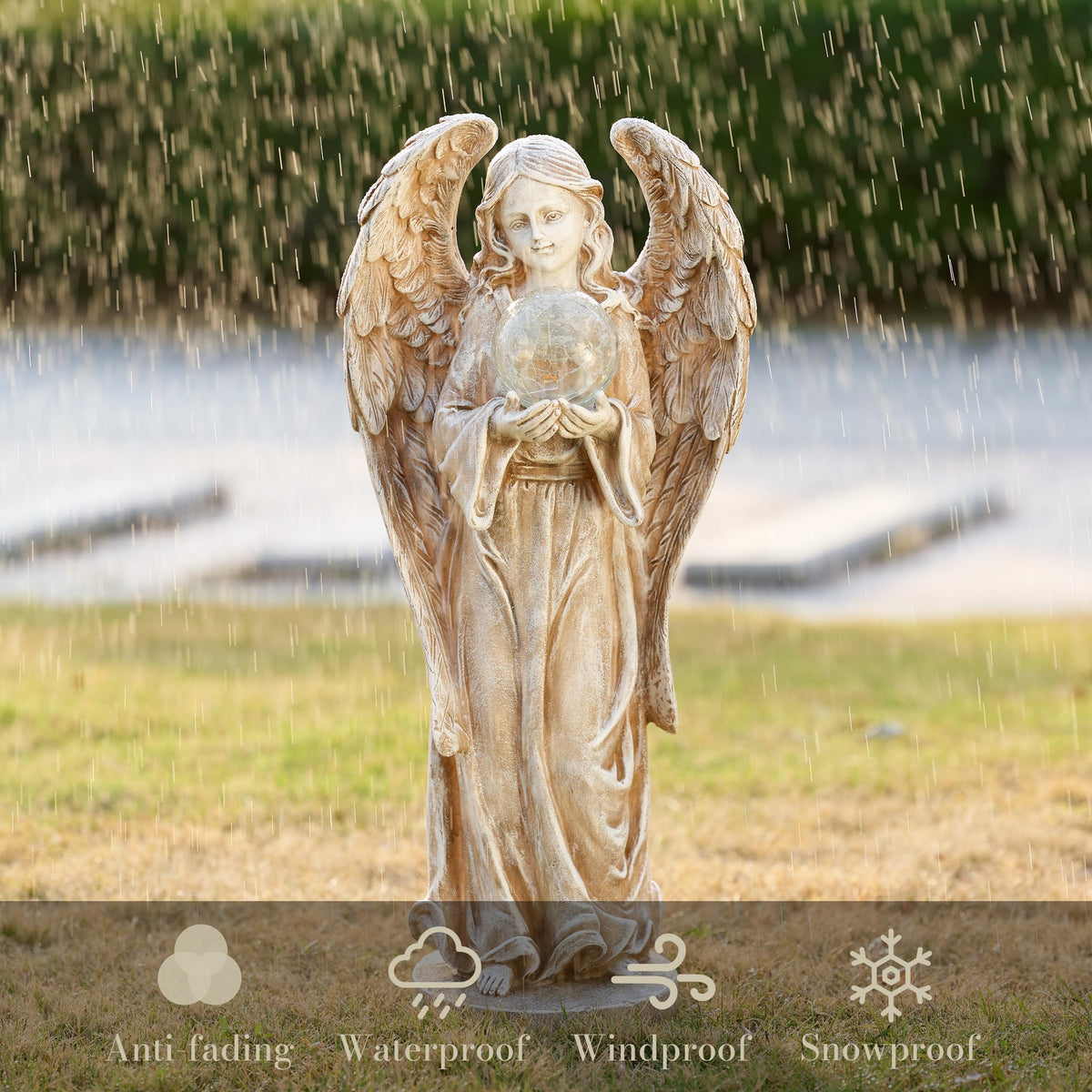 TERESA'S COLLECTIONS Angel Garden Solar Resin Fairy Glass Ball Statue 7.1"