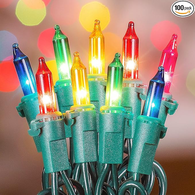 Clear Christmas Lights Green Wire 100 Count 23Feet Incandescent Bulb Mini String Lights for Indoor Christmas Tree Garland Birthday Holiday Party Wedding,Halloween Decor, Multi Color