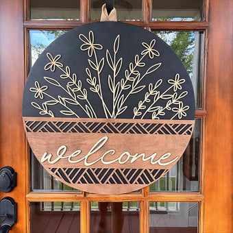 3D Welcome Sign for Front Door, Rustic Round Wood Wreaths Wall Hanging Modern Farmhouse Decor, House Warming Gifts New Home,Porch Fence Decorations for Spring Summer Fall All Seasons Holiday Christmas