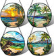DASTOLL Stained Glass Window Hanging 4 Pcs Set Blue Ocean Coconut Tree Scenery Large 11.8" - Suncatcher Door Garden Sun Catcher Decor Birthday Christmas for Mom Woman Nana Men