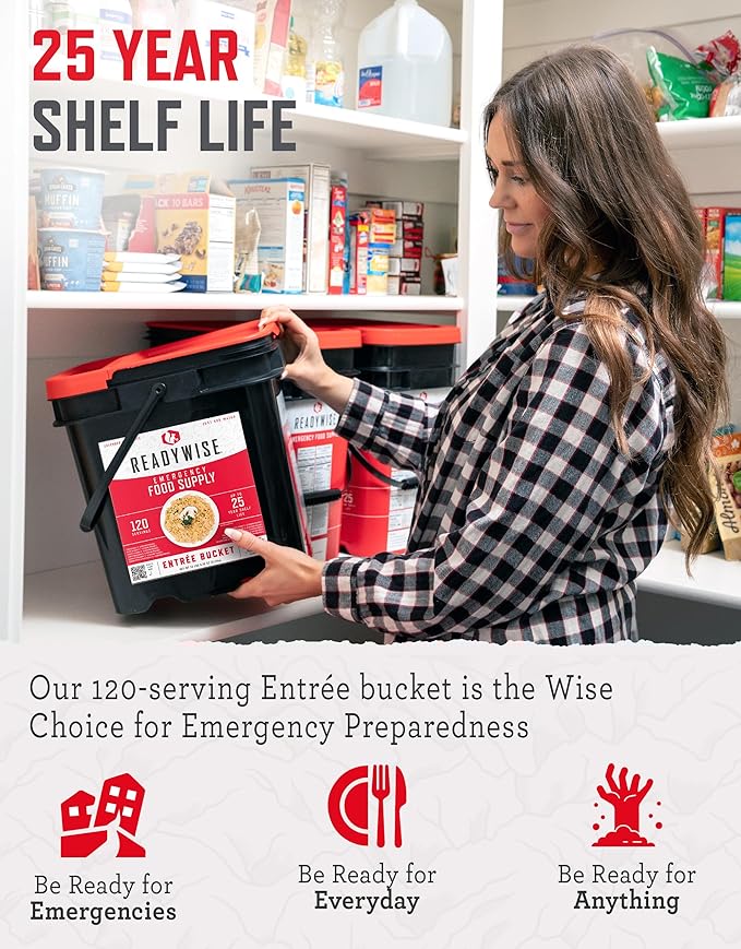ReadyWise Emergency Food Supply - 120 Servings Favorites Sample Bucket, Survival Food Kit, Freeze Dried Prepper Food & Dehydrated Meals for Camping Essentials & Backpacking, up to 25 Year Shelf Life