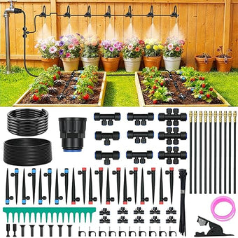 Drip Irrigation Kit, DIY Automatic Garden Watering System with Push-Fit Connectors, 2026 New Upgraded Water-Saving Design, 3 Adjustable Nozzles for Yard, Greenhouse, Lawn & Potted Plants (100FT)
