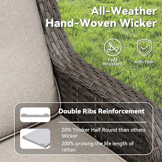 Patio Rocking Chairs Set of 2, Outdoor Wicker Patio Furniture Set 2 Pieces with Thickened Olefin Cushions, High Back and Deep Seating, Hand-Woven PE Rattan for Porch, Deck, Beige