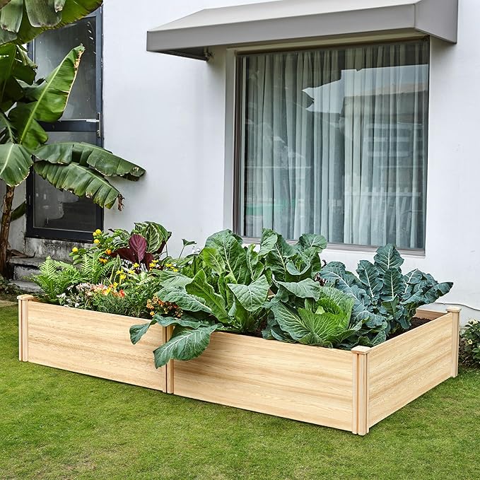 SPECRAFT 8x4 Ft Wood Raised Garden Bed, Durable 15 Inch Depth Planter Box for Vegetables, Herbs, and Flowers, Ideal for Outdoor Gardening with Open Base