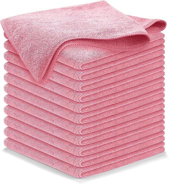 USANOOKS Microfiber Cleaning Cloth Light Pink - 12 Pcs 12.5"x12.5" - High Performance - 1200 Washes, Ultra Absorbent Towels Weave Grime & Liquid for Streak-Free Mirror Shine - Car Washing Cloth