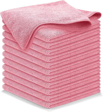 USANOOKS Microfiber Cleaning Cloth Light Pink - 12 Pcs 12.5"x12.5" - High Performance - 1200 Washes, Ultra Absorbent Towels Weave Grime & Liquid for Streak-Free Mirror Shine - Car Washing Cloth