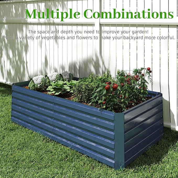 6x3x2 ft Raised Garden Bed, Large Metal Planter Raised Beds, Planters for Outdoor Plants for Vegetables, Flowers, Herbs, Fruits, and Succulents.(2 Pcs, Blue)