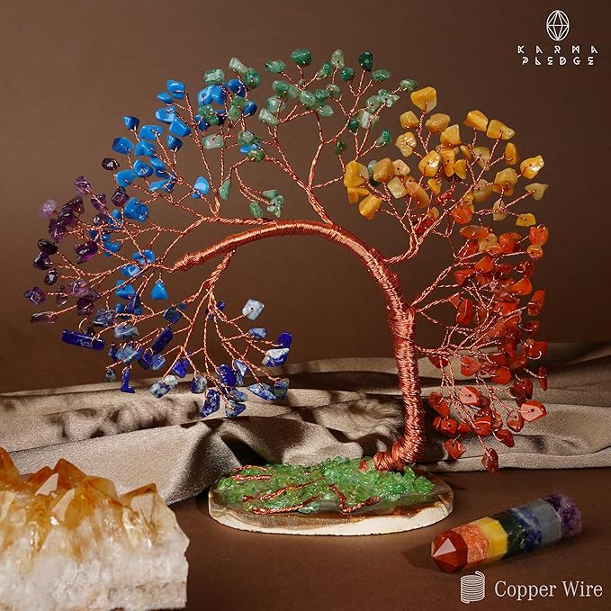 7 Chakra Healing Crystal Tree of Life for Home and Office Decor, Positive Energy, Wealth, Good Luck, Reiki Healing Crystals and Stones, Handmade Feng Shui Decoration, Birthday Gifts for Women