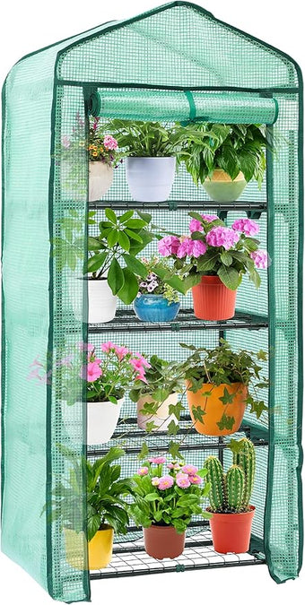 Ohuhu Mini Greenhouse for Indoor Outdoor, Small Plastic Plant Green House 4-Tier Rack Stand Portable Greenhouses with Durable PE Cover for Seedling, 2.5x1.6x5.2 FT, Ideal Gardening Gifts for Women Men