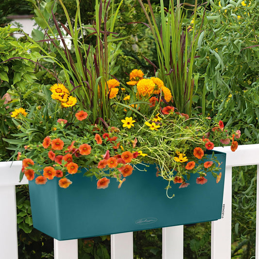 Lechuza BALCONERA Color 50 Petrol Blue, Self-Watering Window Box (Railing Planter), H7.5 L19.7 W7.5 in