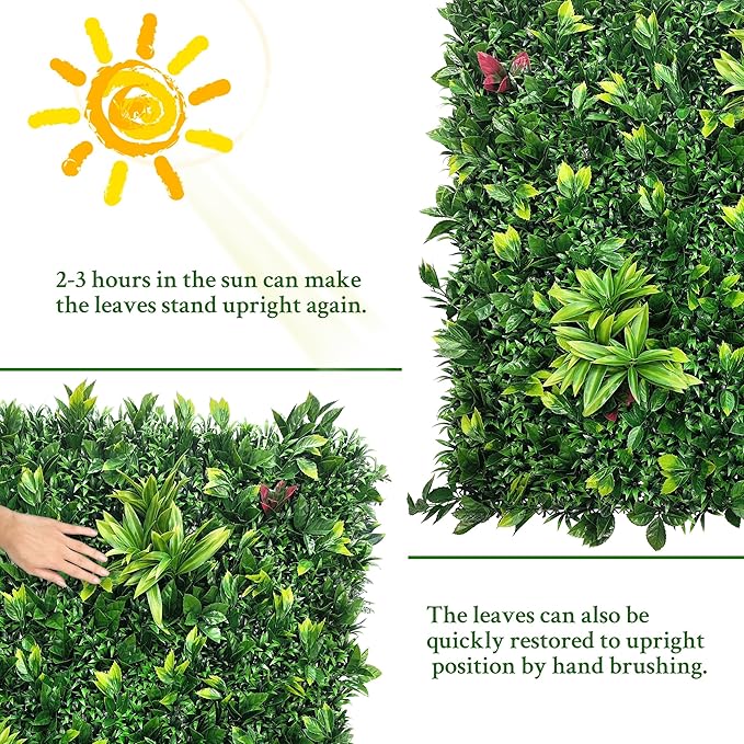 ODTORY Artificial Boxwood Panels: 40" x 40" (11.5 sqft) UV-Anti Fake Grass Ivy Privacy Hedge Greenery Backdrop Fence Wall Screen for Garden Fence Covering Privacy, Outdoor Indoor Home Decor