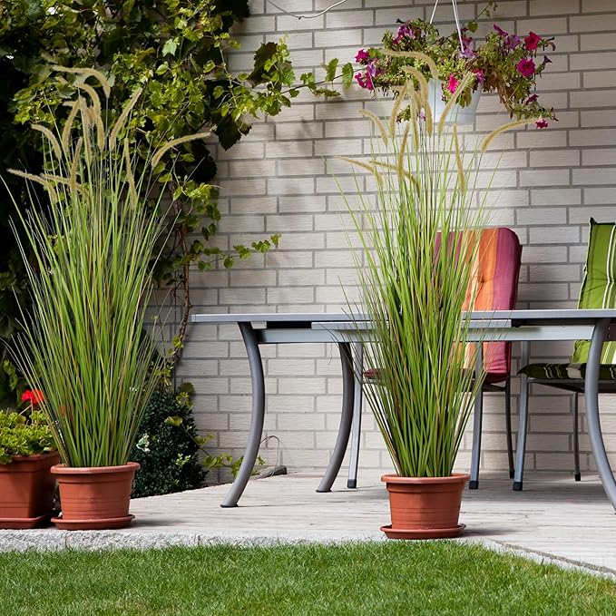 KOL Artificial 5ft Horsetail Reed Grass – 59in Tall Faux Grass Plant in Pot, Indoor Outdoor Artificial Greenery for Home, Office, Wedding & Party Decor