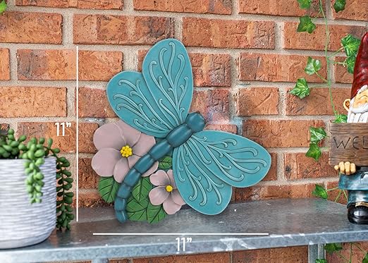 NAT & Jules Animal Character Shaped Dimensional Indoor Outdoor 11 inch Cast Resin Decorative Garden Stepping Stone, Patio, Walkway Sculpture Yard Art, Teal Blue Dragonfly