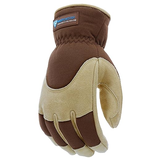 West Chester Deerskin Split-Leather Palm Men's Work Gloves, Thinsulate Lining, Winter Gloves, Tan/Brown, X- Large, (91510-XL)