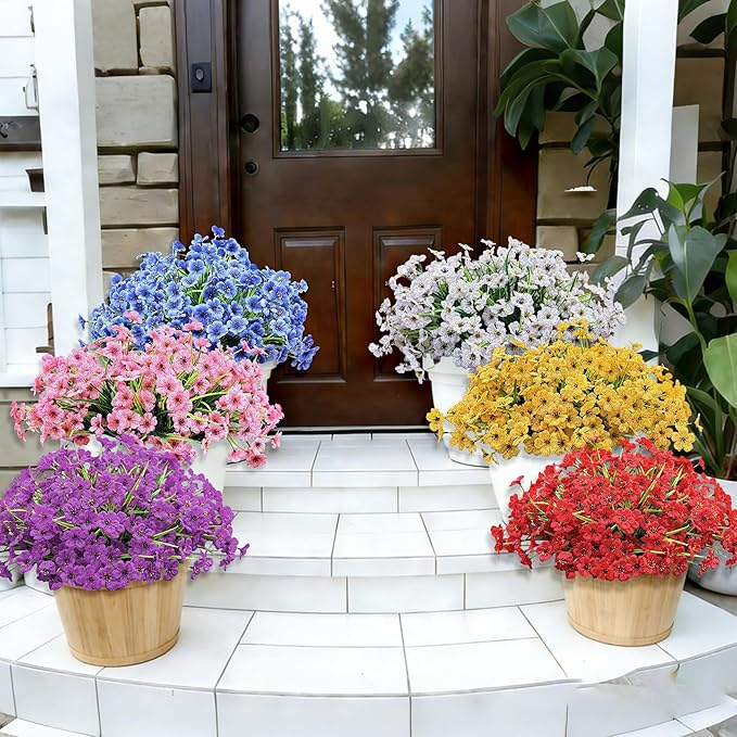 20 Bundles Artificial Flowers for Outdoors,UV Resistant Fake Flowers with Plastic Plants,Silk Faux Fowers for Outdoor Planters,Fake Realistic Flowers Window Box Front Porch Hanging Basket Decor-Blue
