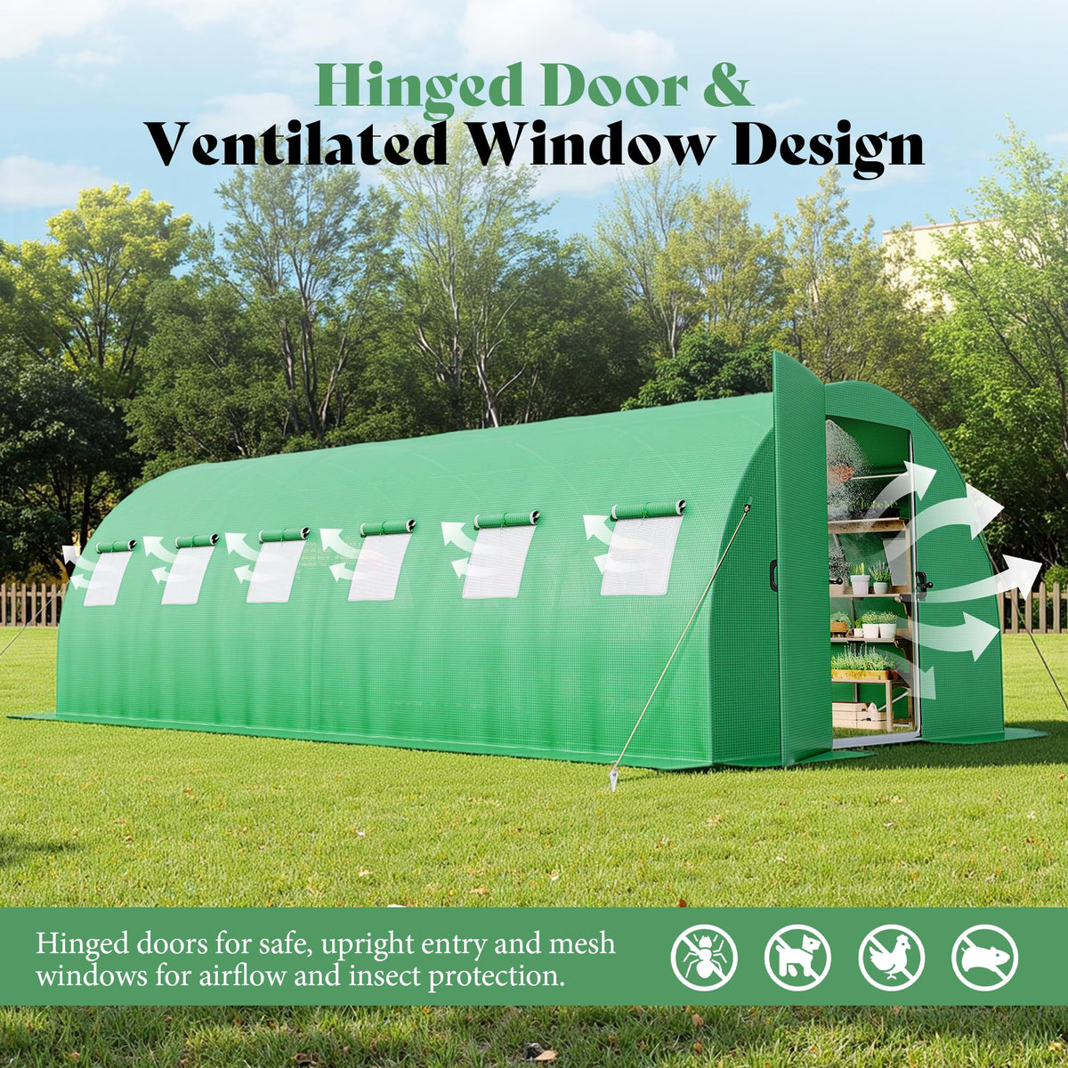 AMERLIFE 20x10 FT Walk-in Tunnel Greenhouse Cover (Frame NOT Included)
