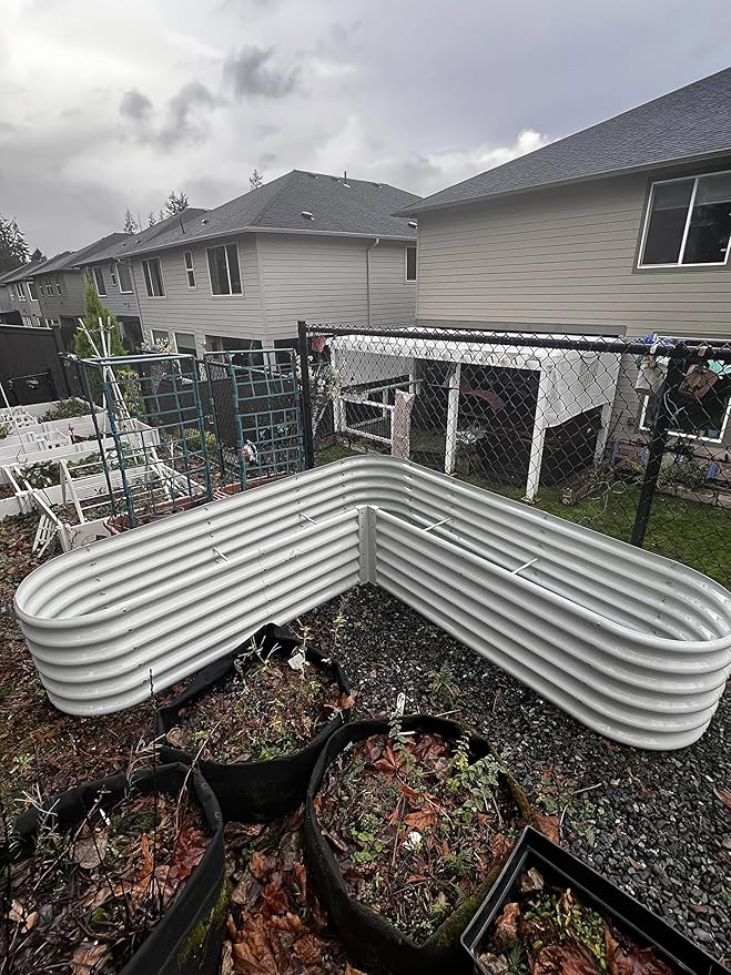 A ANLEOLIFE 6 Set Heart-Shaped Galvanized Raised Garden Beds Outdoor,81x81x18in Large Metal Planter Box for Planting Vegetables Flowers Herb, Anti-Rust & Easy-Setup, Antique White