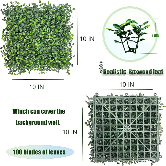 DOPGIB Artificial Grass Wall Backdrop,10"x 10"(16P) UV-Anti Boxwood Faux Green Wall Panels for Interior, Greenery,Garden and Indoor Outdoor Fake Plant Decor