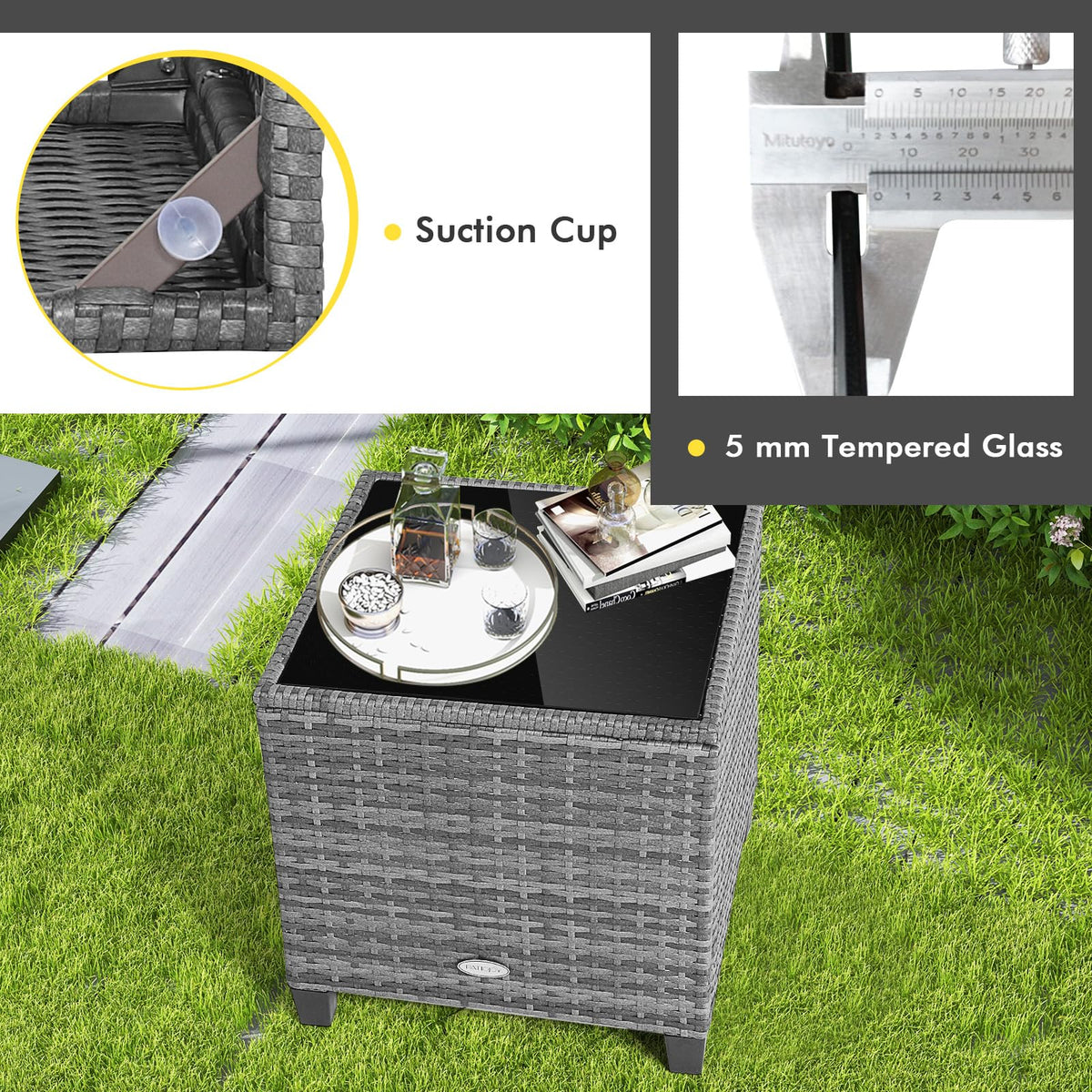 Tangkula 3 Pieces Patio Furniture Set, PE Rattan Wicker 3 Pcs Outdoor Sofa Set w/Washable Cushion and Tempered Glass Tabletop, Conversation Furniture for Garden Poolside Balcony (Mix Grey-White)