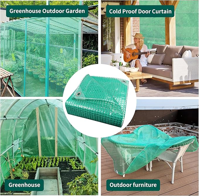 TARPAL 7'x20' Clear Green Tarp Heavy Duty Waterproof 12mil with Grommets or Zip Ties for Large Greenhouses for Outdoors Garden,Farm,Chicken Coops